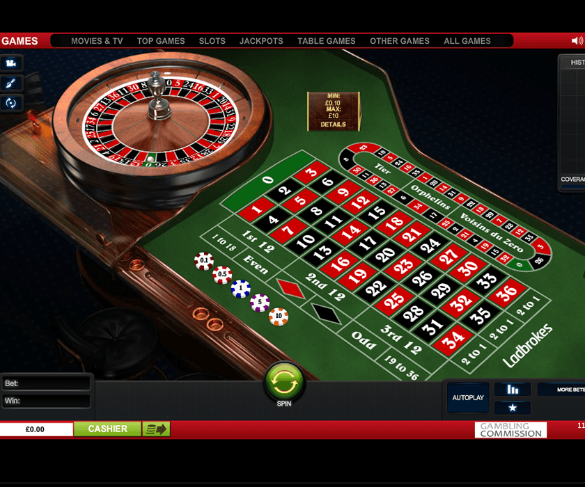A game of Roulette Pro played on Ladbrokes website