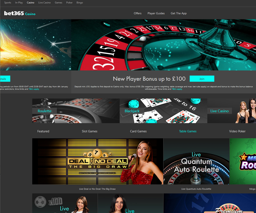 The home page of bet365 online