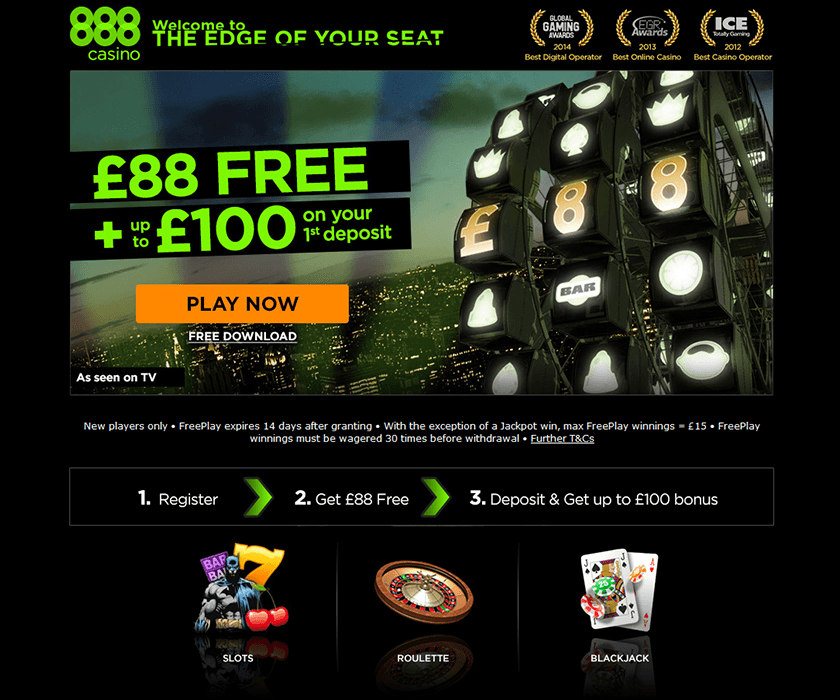 The home page of 888 casino