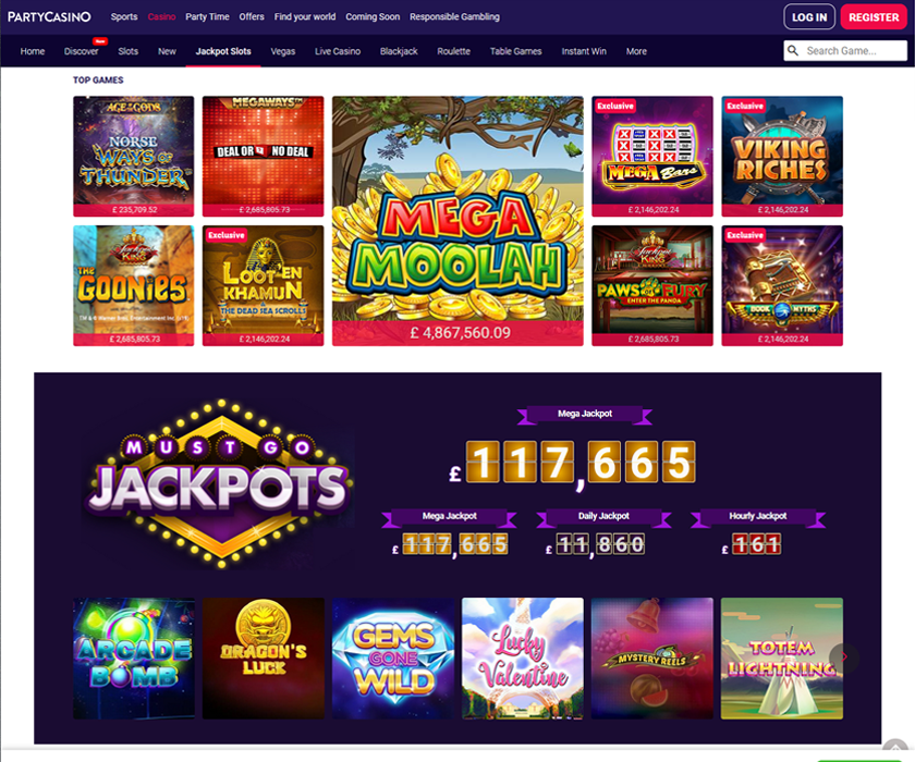 Jackpot games at Party Casino online