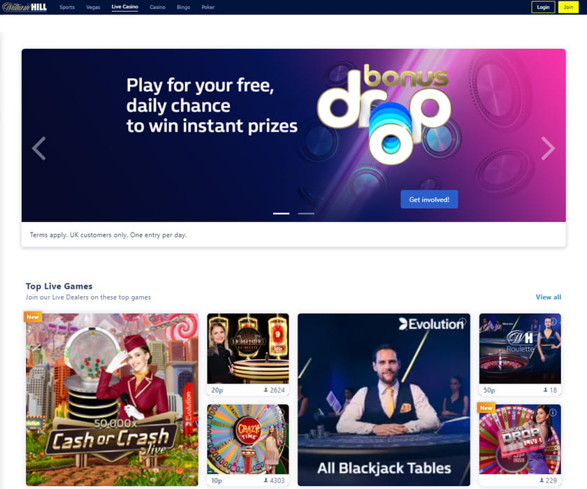 Live casino with William Hill online