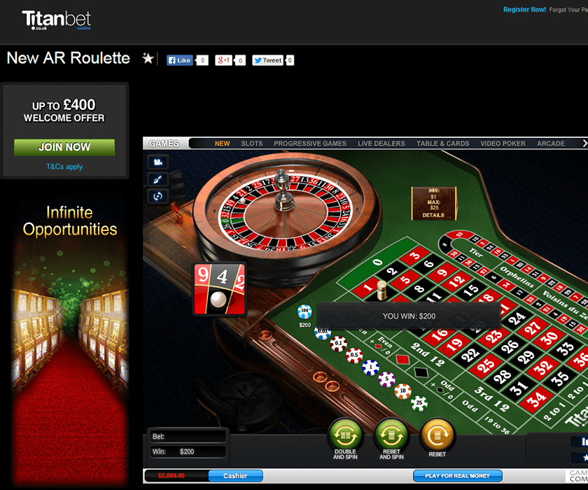 NewAR roulette game provided by Playtech at Titanbet casino