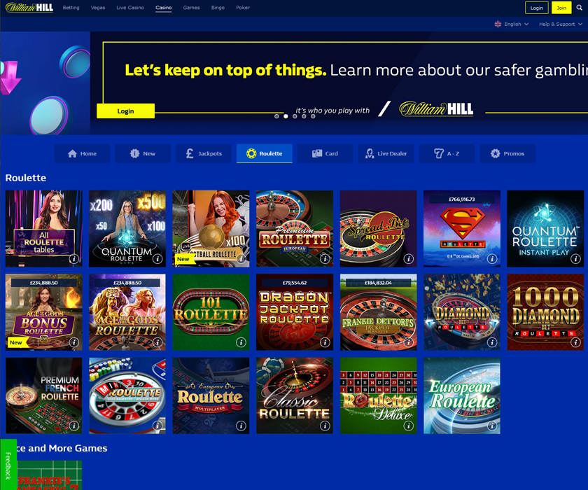 The home page and welcome offer at WH Casino